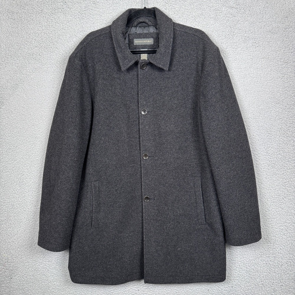 Banana Republic Coat Mens L Gray Wool Cashmere Blend Old Money Preppy Quiet Luxe